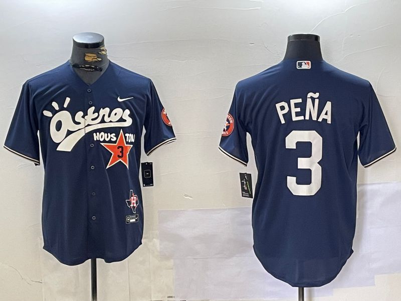 Men Houston Astros #3 Pena Blue Second generation joint name Nike 2024 MLB Jersey style 1->->MLB Jersey